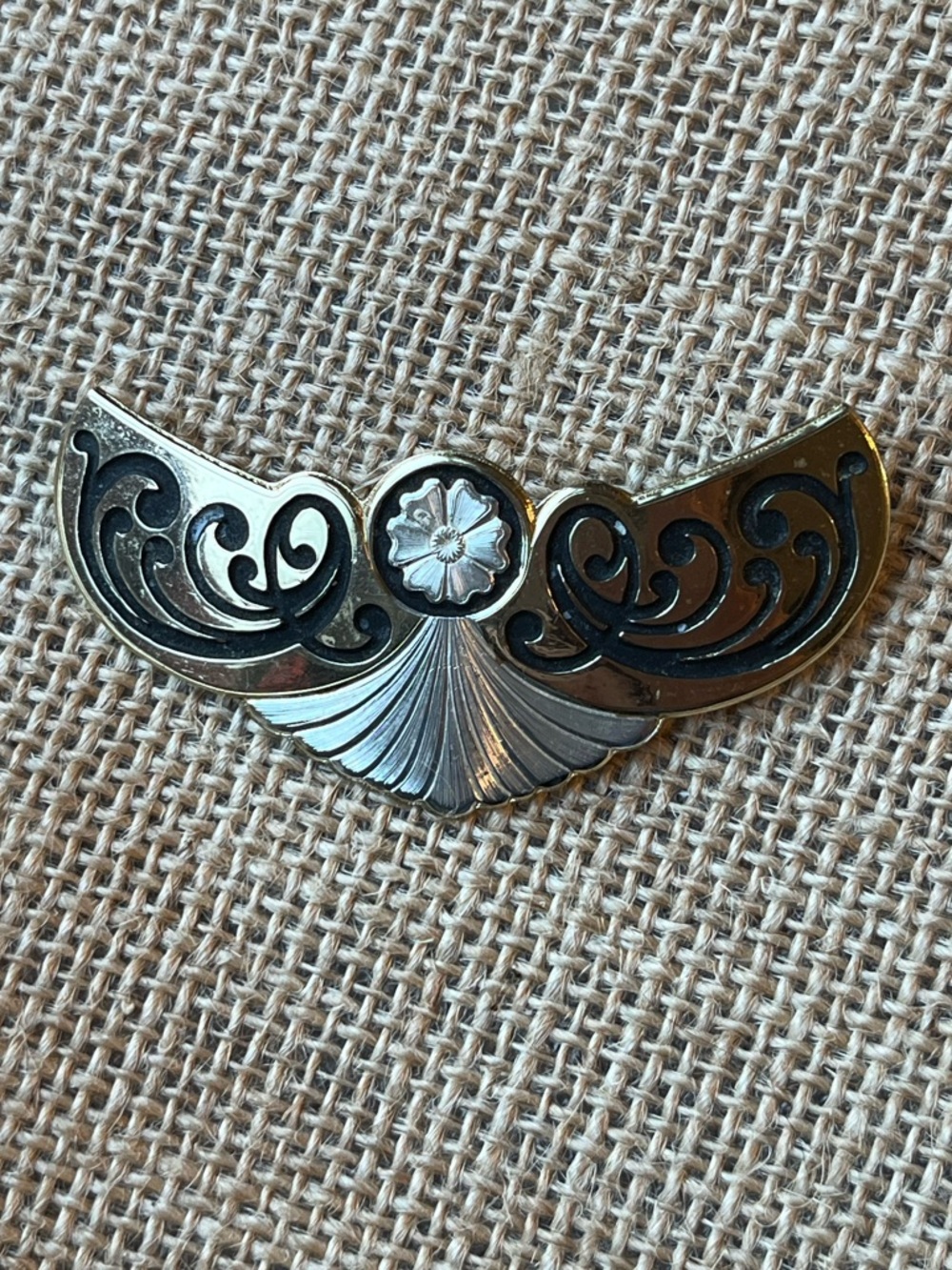 Vintage Dogwood Tri-Toned Metal Art Nouveau Brooch